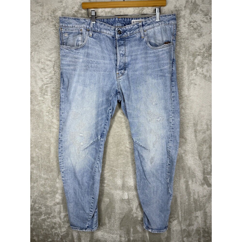 G-Star Raw ARC Jeans Men 38x32 Blue Restored Denim Distressed 3D Relaxed Tapered